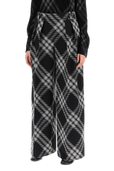Burberry Double Pleated Checkered Palazzo Pants In Black,white