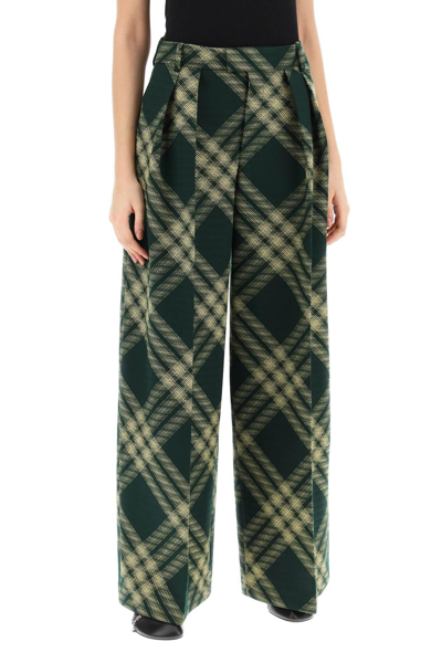 Shop Burberry Check Palazzo Pants In Green,yellow