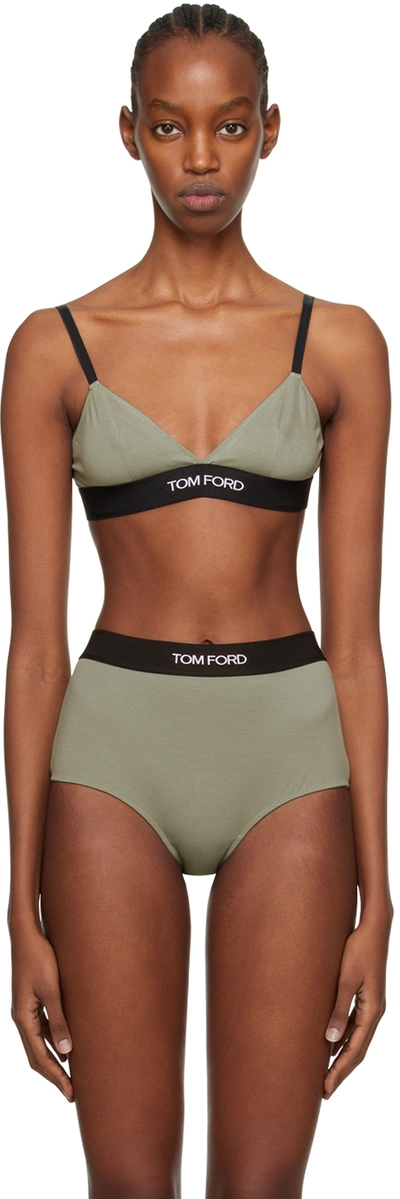Shop Tom Ford Green Triangle Bra In Sage Green