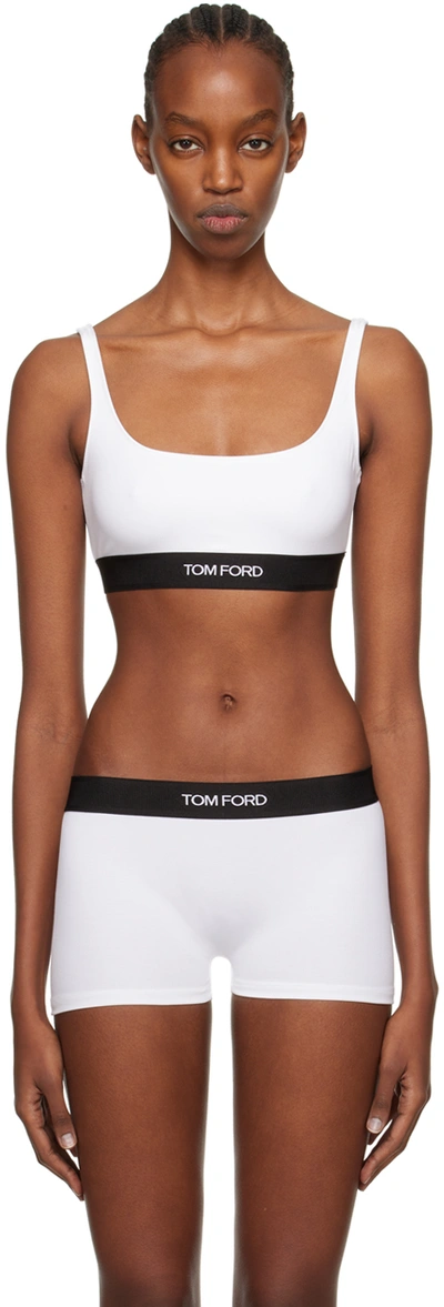 Shop Tom Ford White Square Neck Bra In Aw002 White