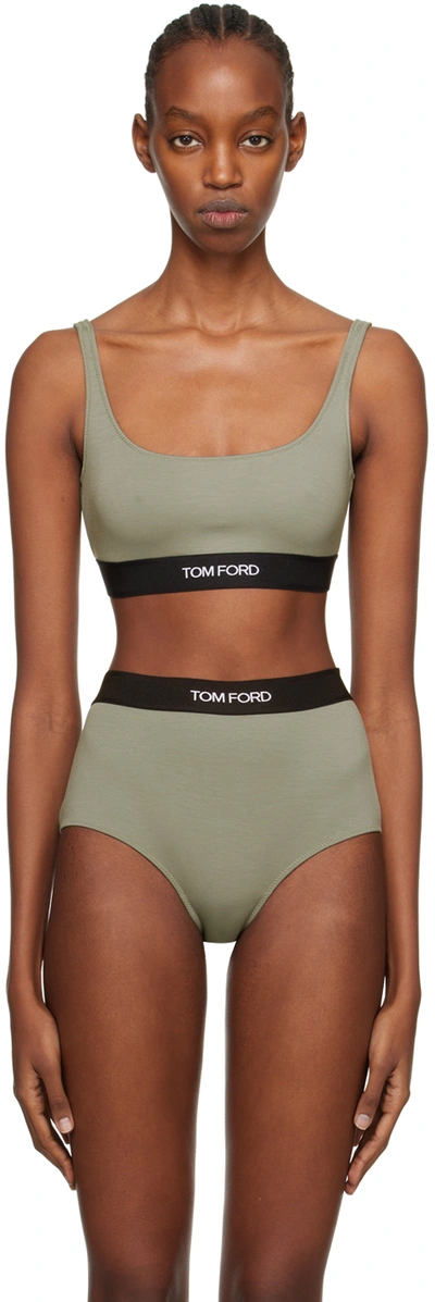 Shop Tom Ford Green Square Neck Bra In Fg916 Sage Green