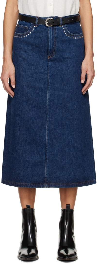 Shop Apc Indigo Redwood Denim Midi Skirt In Ial Washed Indigo
