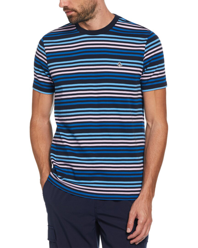 Shop Original Penguin Interlock Engineered Striped T-shirt In Blue