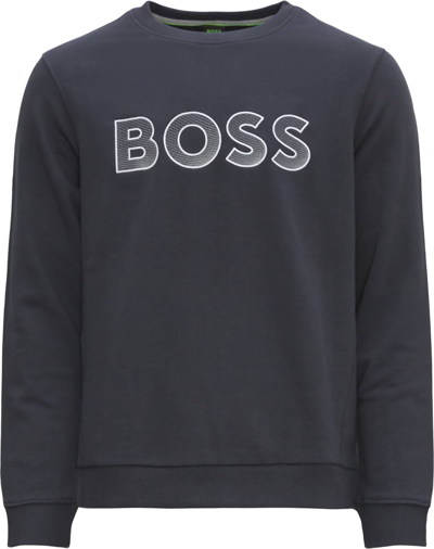 Shop Hugo Boss Men's Salbo Contrasting Logo Crewneck Sweatshirt In Dark Blue