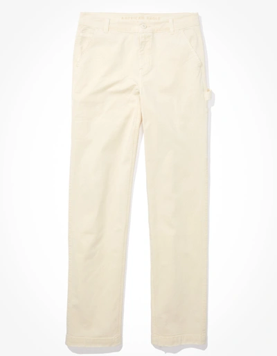 Shop American Eagle Outfitters Ae Stretch High-waisted Straight Leg Carpenter Cargo Pant In Beige
