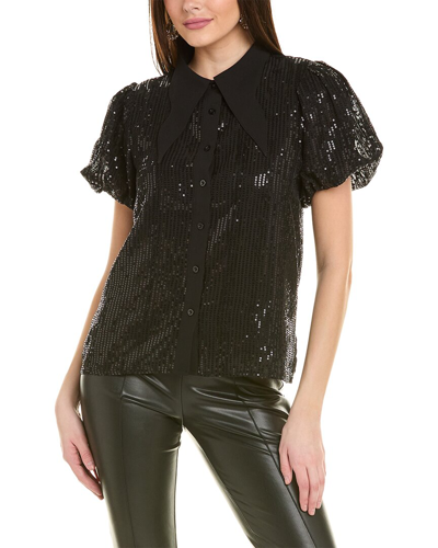 Shop Gracia Shiny Mesh Shirt In Black