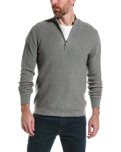 Shop Raffi English Rib 1/4-zip Mock Neck Sweater In Grey