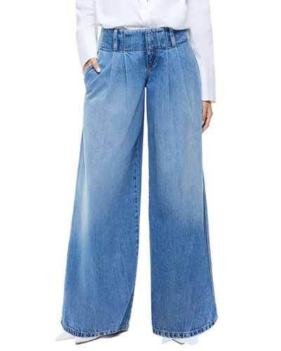 Shop Alice And Olivia Anders Lo-rise Pleated Wide Leg Jean In Blue