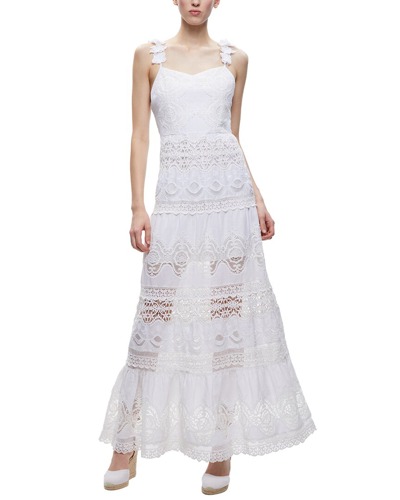 Shop Alice And Olivia Alora Linen-blend Midi Dress In White