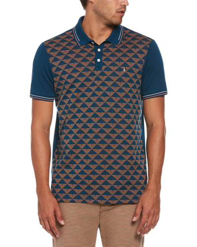 Shop Original Penguin Jacquard Front Geometric Print Polo Shirt In Blue