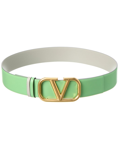 Shop Valentino Vlogo 40mm Reversible Leather Belt In Green