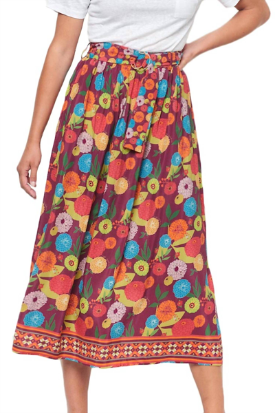 Shop Emily Lovelock Bella Bouquet Print Skirt In Burgundy Multi