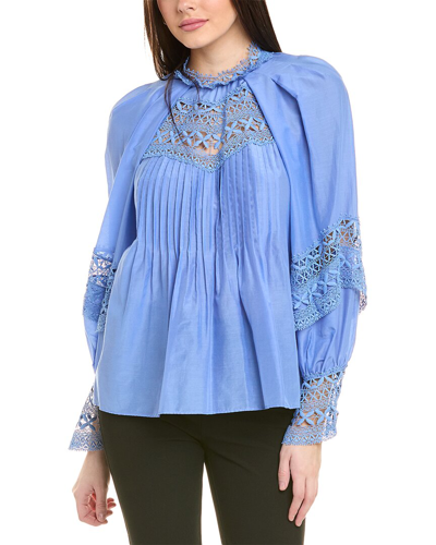 Shop Ungaro Dahlia Silk-blend Embroidered Blouse In Blue
