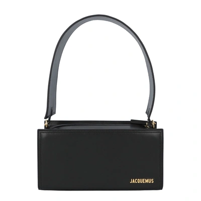 Shop Jacquemus Women Le Rectangle Shoulder Bag In Black Leather