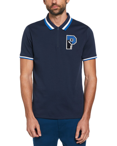 Shop Original Penguin Boucle Patch Polo Shirt In Blue