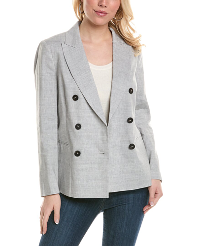 Shop Peserico Double-breasted Wool & Linen-blend Jacket In Grey