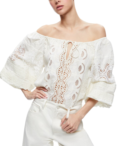 Shop Alice And Olivia Alta Embroidered Blouse In White