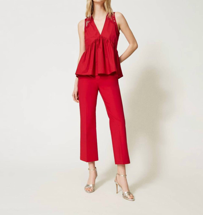 Shop Twinset Cropped Poplin Pant In Rosso In Red