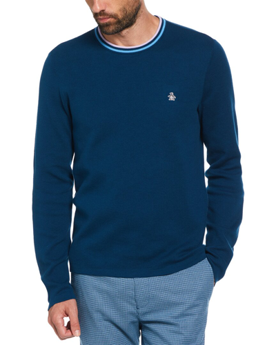 Shop Original Penguin Cotton Tipped Collar Sweater In Blue