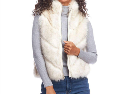 Shop Fabulous Furs Chevron Reversible Faux Fur Shortie Vest In Ivory In Multi