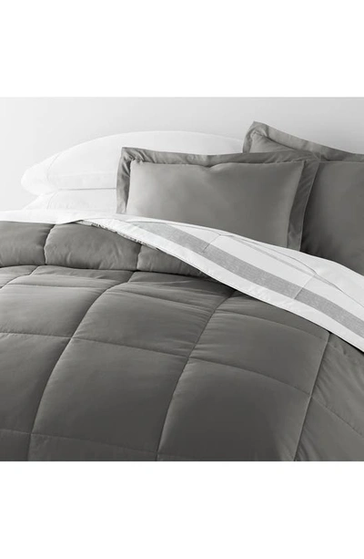 Ienjoy Home Stitched Stripe Reversible 3-piece Comforter Set In Gray