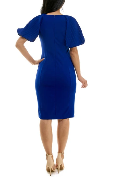 Shop Nina Leonard Puff Sleeve Shift Dress In Bright Cobalt