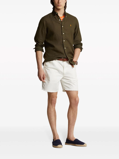 Shop Polo Ralph Lauren Camicia In Lino Slim-fit In Green