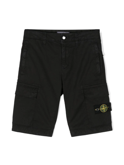 Stone Island Navy Stretch Cotton Tela Paracadute Shorts In Black