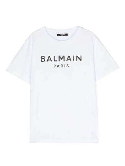 Shop Balmain T-shirt In Jersey Stampa  Retrò In White