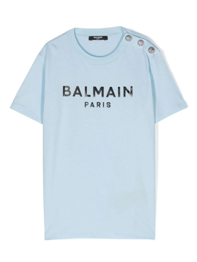 Shop Balmain T-shirt Con Logo Stampato In Light Blue