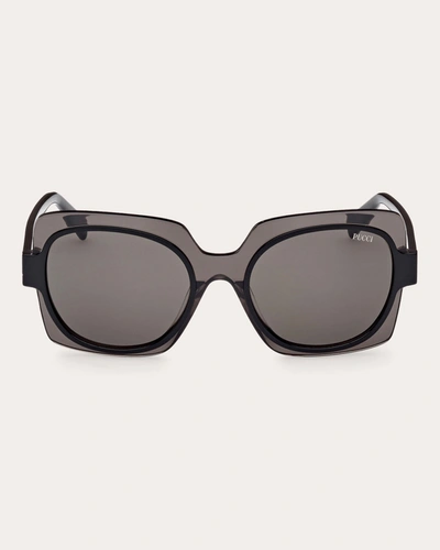 Shop Emilio Pucci Women's Black & Smoke Square Sunglasses In Black/smoke