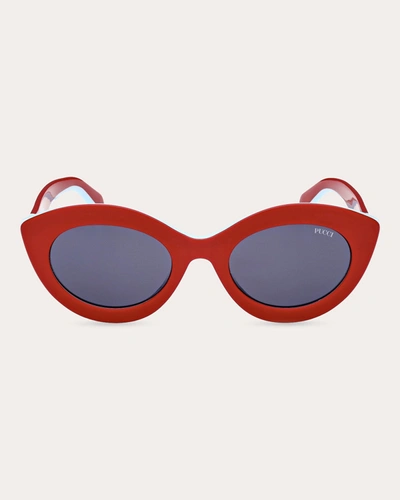 Shop Emilio Pucci Women's Shiny Red & Smoke Blue Cat-eye Sunglasses