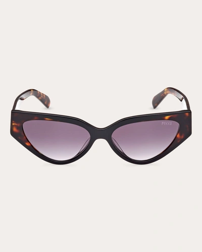 Shop Emilio Pucci Women's Shiny Black-red Havana & Bordeaux Gradient Cat-eye Sunglasses In Shiny Black/red Havana