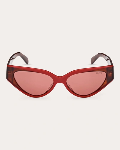 Shop Emilio Pucci Women's Solid Red Havana & Bordeaux Cat-eye Sunglasses In Red/classic Havana
