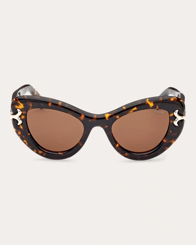Shop Emilio Pucci Women's Dark Havana & Brown Cat-eye Sunglasses