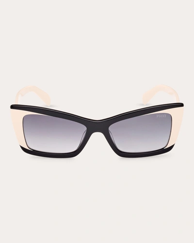Shop Emilio Pucci Women's Black & White Geometric Sunglasses In Black/white