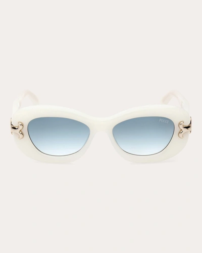Shop Emilio Pucci Women's Shiny Ivory & Green Gradient Geometric Sunglasses In White