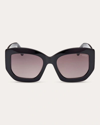 Shop Emilio Pucci Women's Shiny Black & Smoke Gradient Geometric Sunglasses In Black/smoke