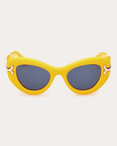 Shop Emilio Pucci Women's Solid Yellow & Blue Cat-eye Sunglasses