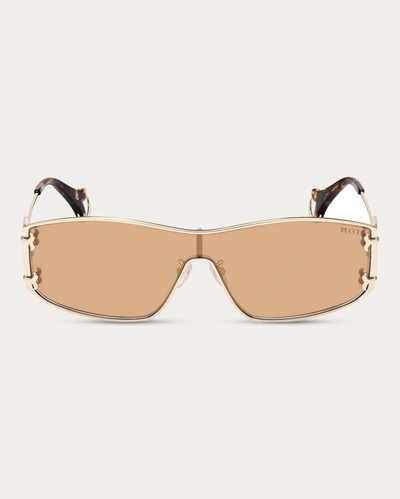 Shop Emilio Pucci Women's Goldtone & Brown Slim Shield Sunglasses