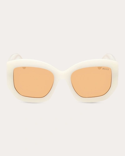 Shop Emilio Pucci Women's White & Amber Brown Geometric Sunglasses In White/amber