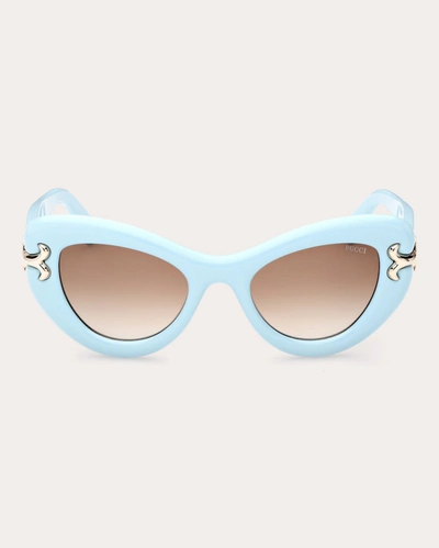 Shop Emilio Pucci Women's Solid Porcelain Blue & Brown Gradient Cat-eye Sunglasses
