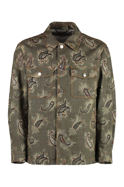 Shop Etro Jacquard Cotton Jacket In Brown