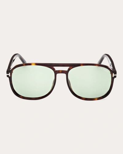Shop Tom Ford Women's Shiny Classic Havana & Green Eco T-logo Navigator Sunglasses In Brown
