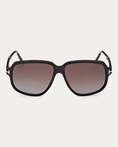 Shop Tom Ford Women's Shiny Black & Brown Gradient T-logo Square Sunglasses