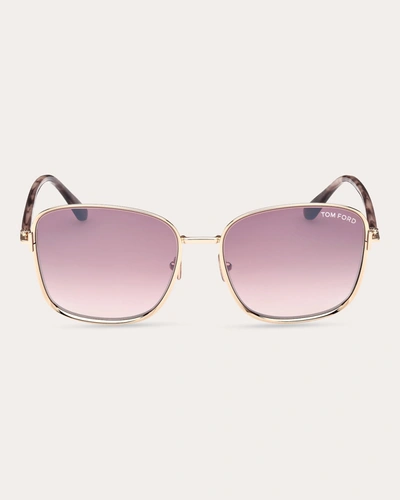Shop Tom Ford Women's Shiny Rose Gold Havana & Pink Gradient T-logo Square Sunglasses