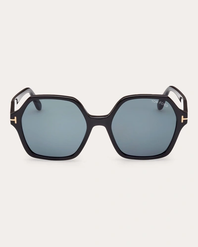 Shop Tom Ford Women's Shiny Black & Blue T-logo Geometric Sunglasses