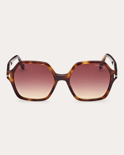 Shop Tom Ford Women's Shiny Blonde Havana & Rose Gradient T-logo Geometric Sunglasses In Brown