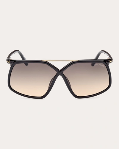 Shop Tom Ford Women's Shiny Black & Smoke-sand Gradient T-logo Square Sunglasses