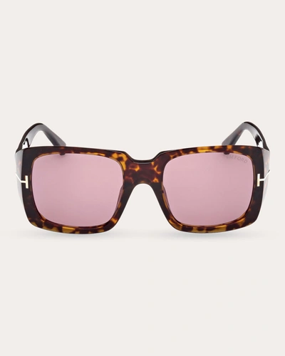 Shop Tom Ford Women's Shiny Tokyo Tortoise & Rose Eco T-logo Square Sunglasses In Brown